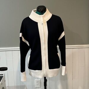 Talbots Navy and White Zip-Front Sweater Jacket